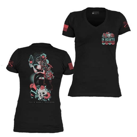 NWOT Grunt Style In Hearts We Live Forever Dia De Muertos V Neck T Shirt - Picture 1 of 5
